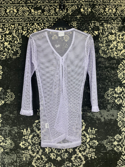 Y2K Women's Pastel Purple Sheer Mesh Knit Long Sleeve Top