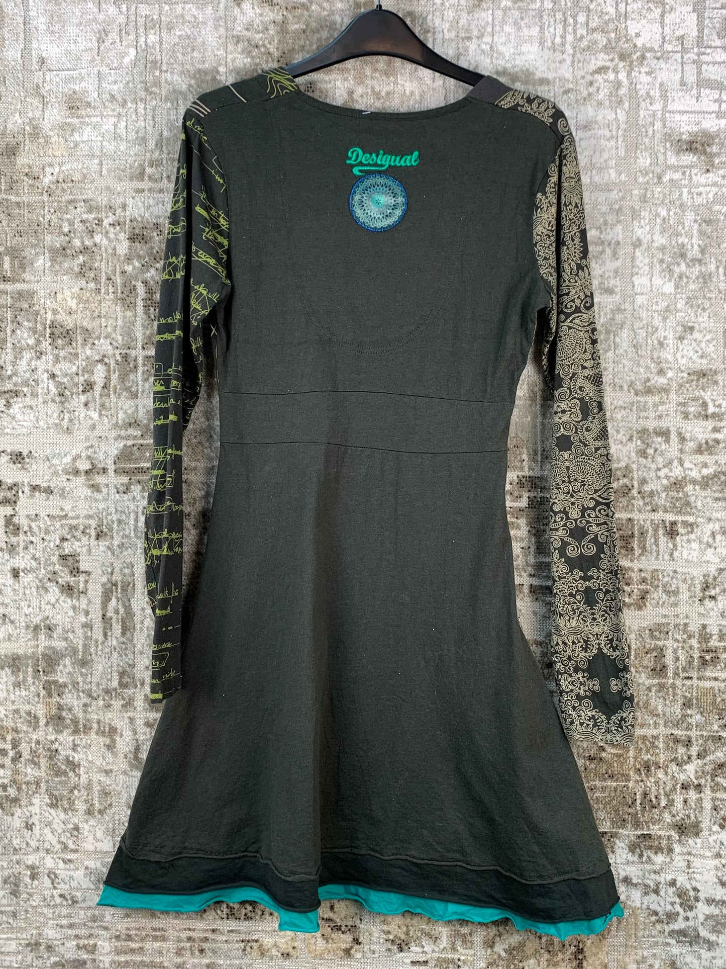 Womens Y2K Desigual Green Patchwork Dress