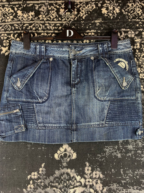 Y2K Vintage Il' Dolce Distressed Blue Mini Denim Skirt