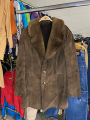 Vintage Brown Echtes Leather Long Coat L Mens