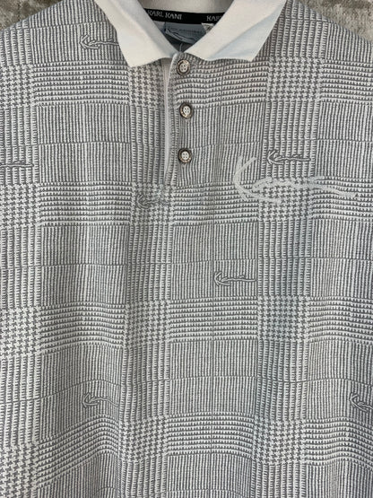 Mens Karl Kani Gray Check Pattern Polo Shirt