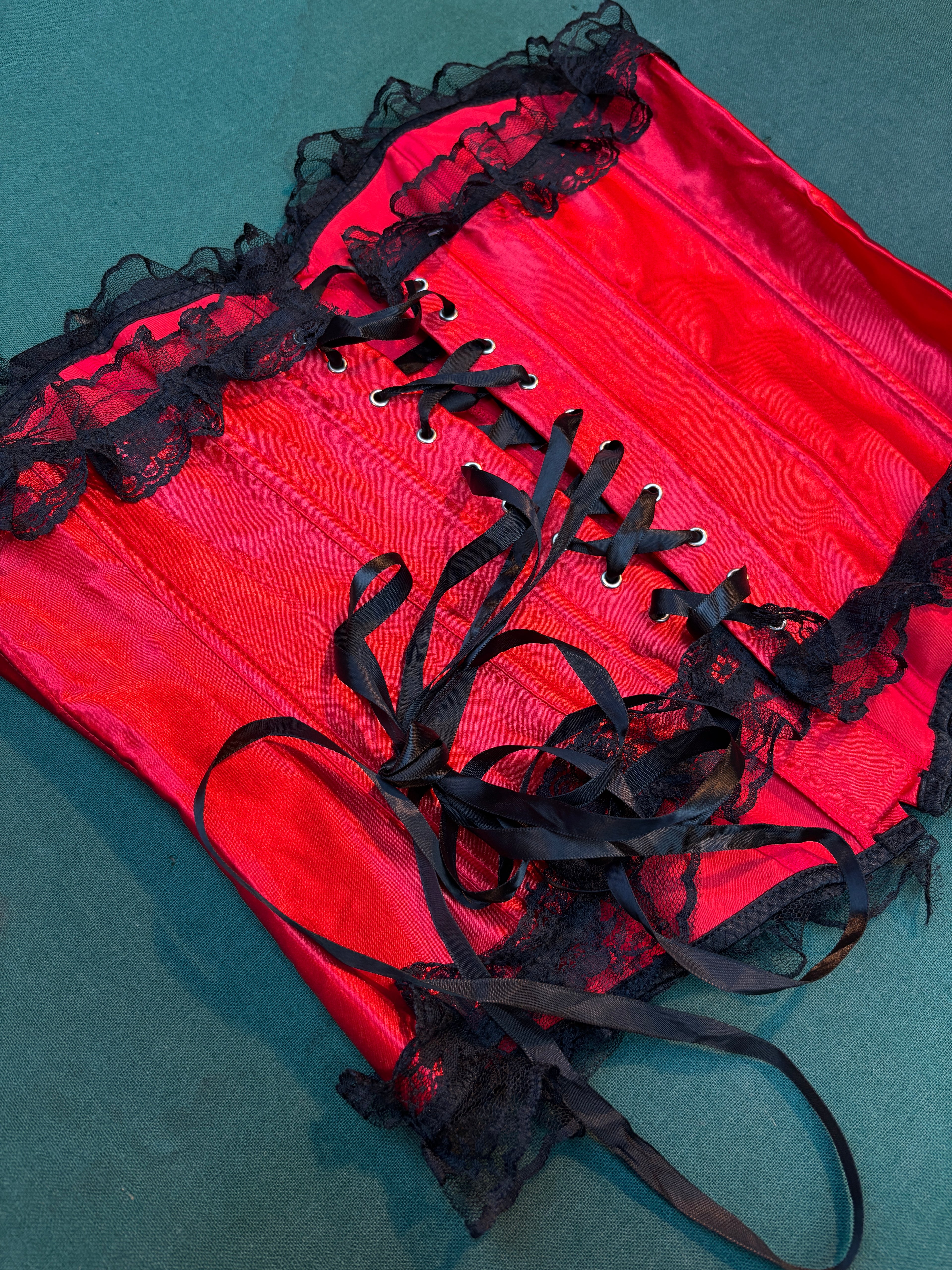 Women's Alternative Red Corset - Strapless Lace-Up Bustier Top