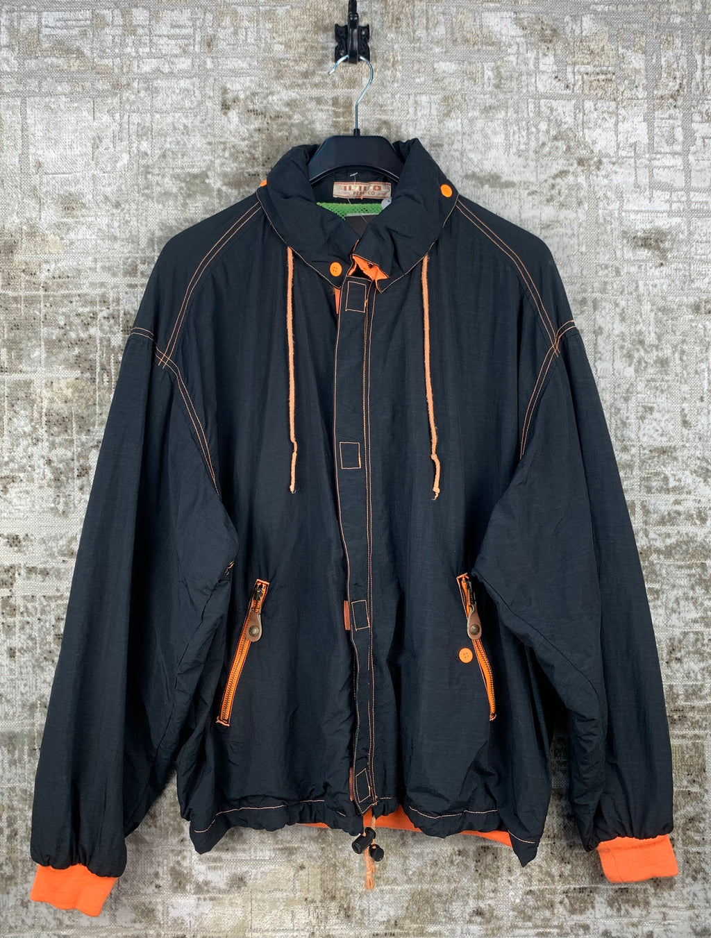 PEPE CO Mens Black Orange Windbreaker Jacket