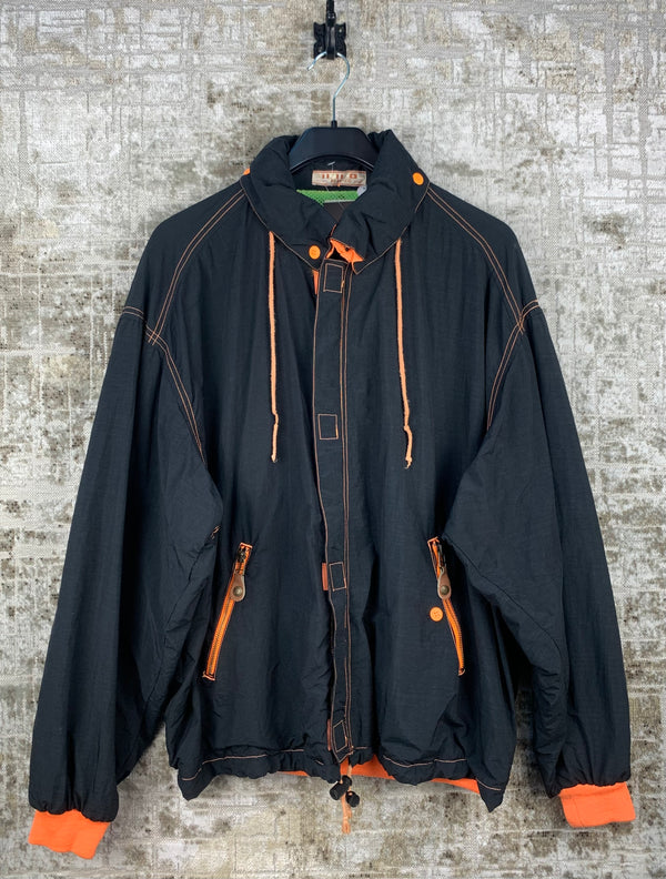 PEPE CO Mens Black Orange Windbreaker Jacket