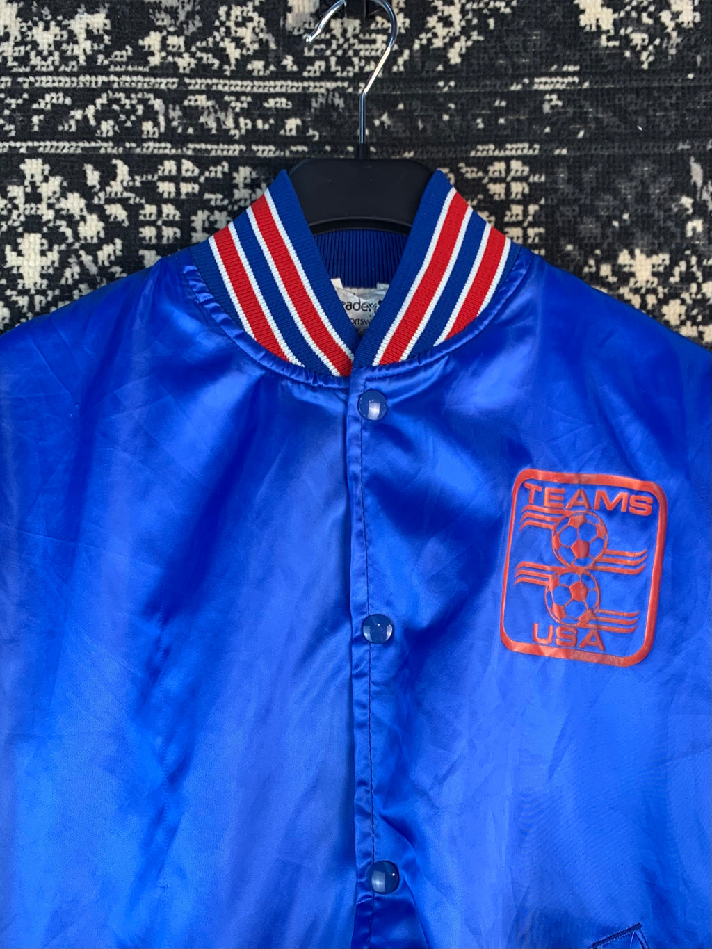 Mens True Vintage 1960s Blue Satin Teams USA Bomber Jacket