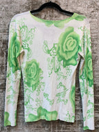 ZhongYiSi Y2K Rose Print Ribbed Long Sleeve Top