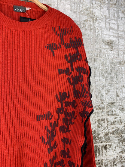 Mens Y2K Style Red Ribbed Sweater