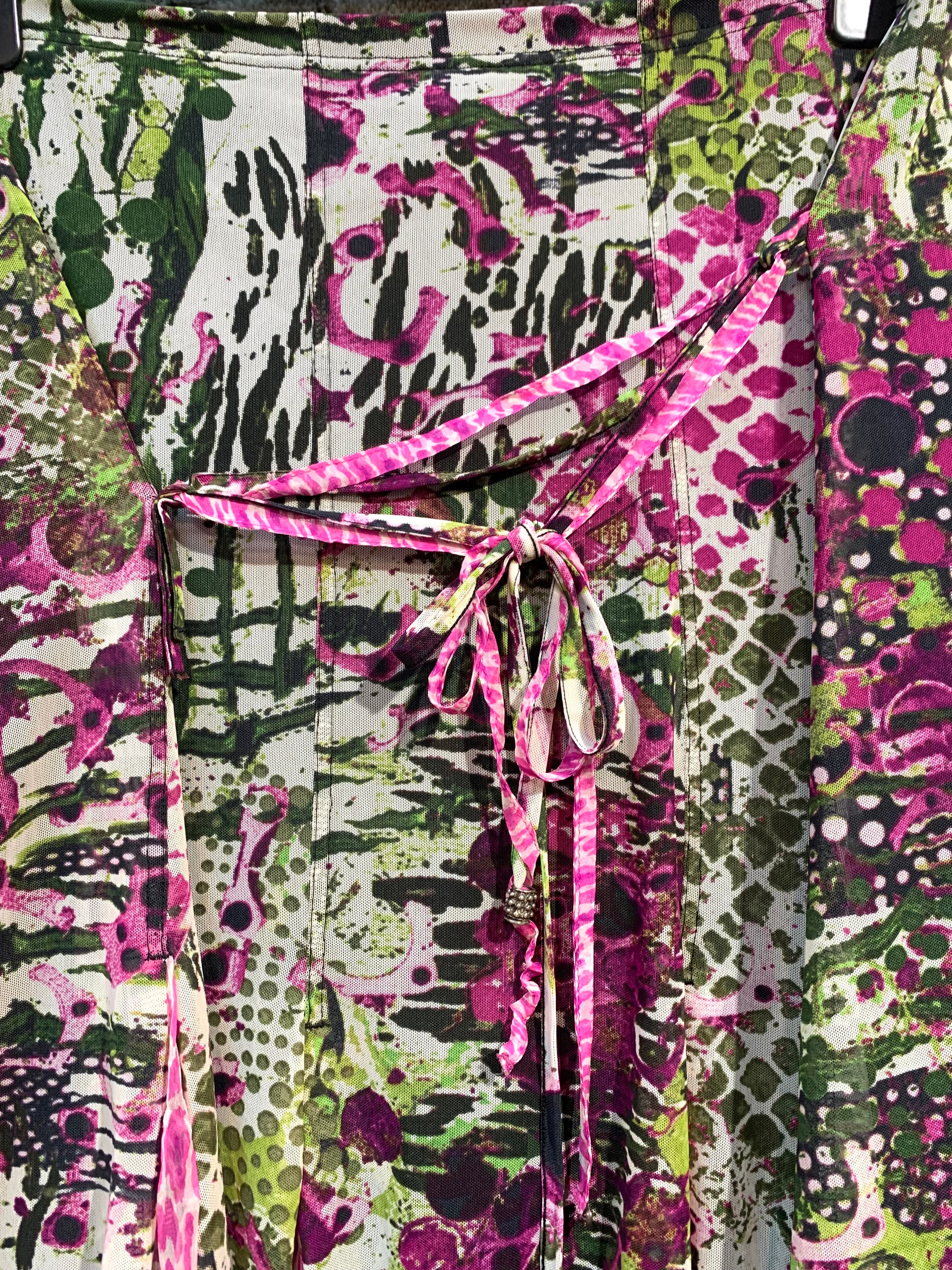 Garella Y2K Abstract Print Mesh Midi Skirt