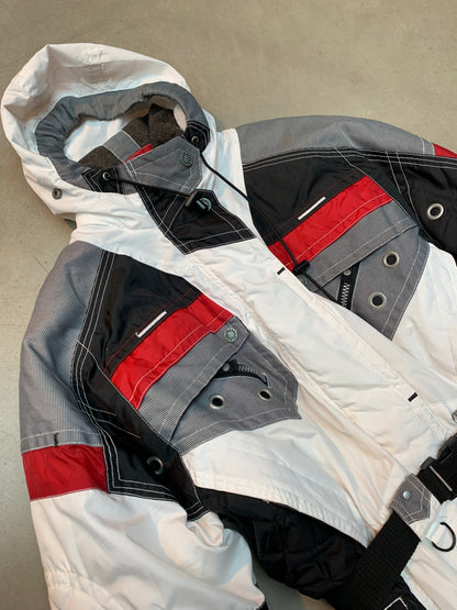 Vintage Unisex Colorblock Ski Jacket in White, Red & Black