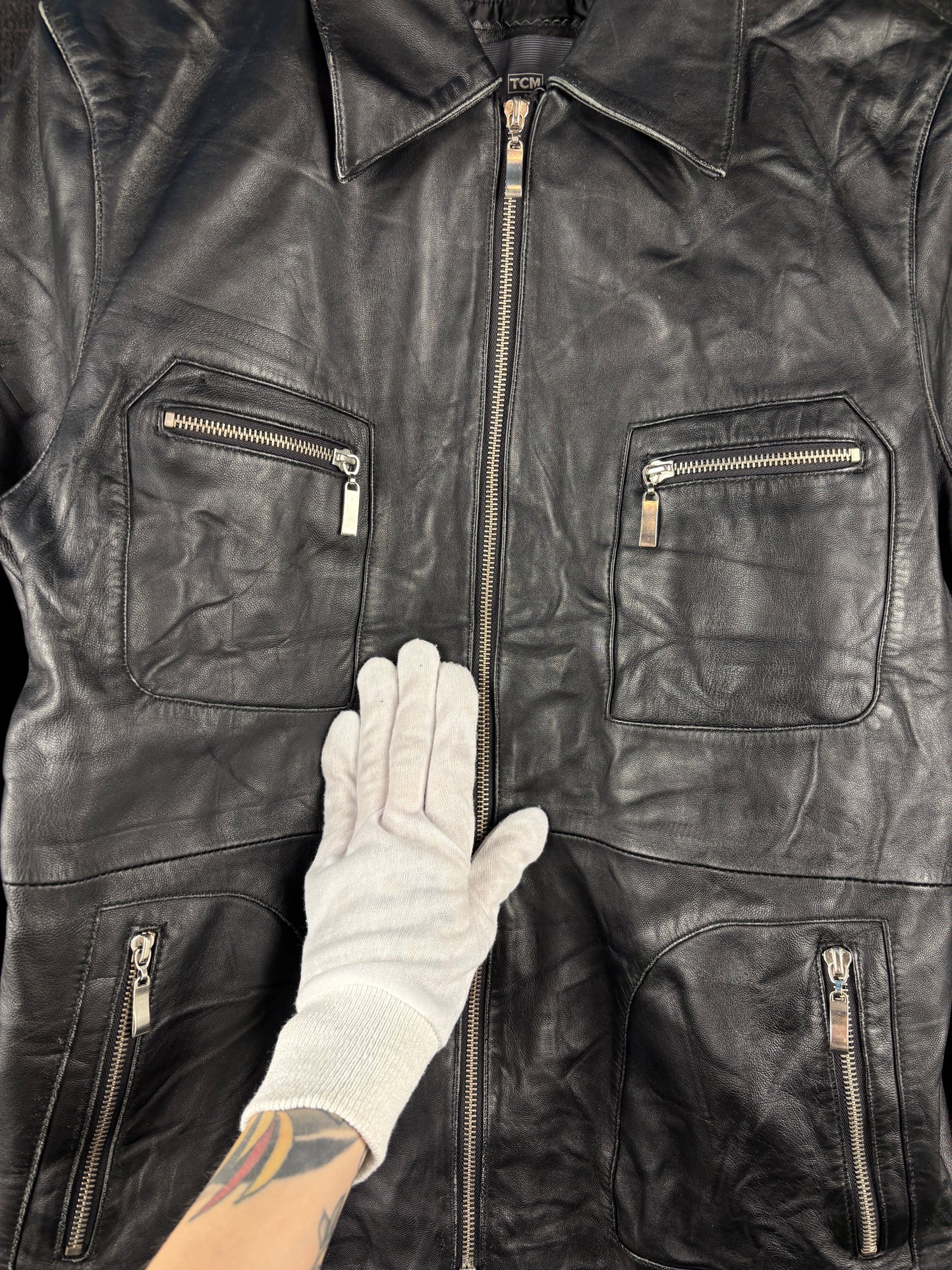 Men's Vintage TCM Black Genuine Leather Jacket