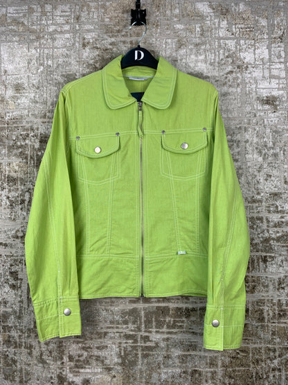 Womens Y2K Lime Green Linen Blend Jacket
