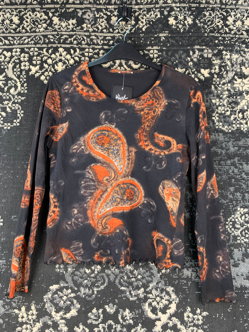 Womens Y2K Mesh Patterned Long Sleeve Top