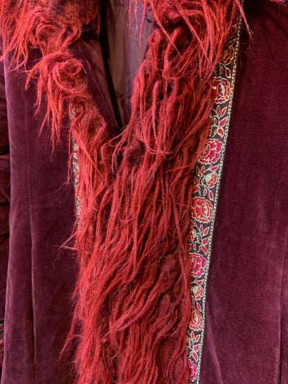 Women's Vintage Red Velvet Boho Coat