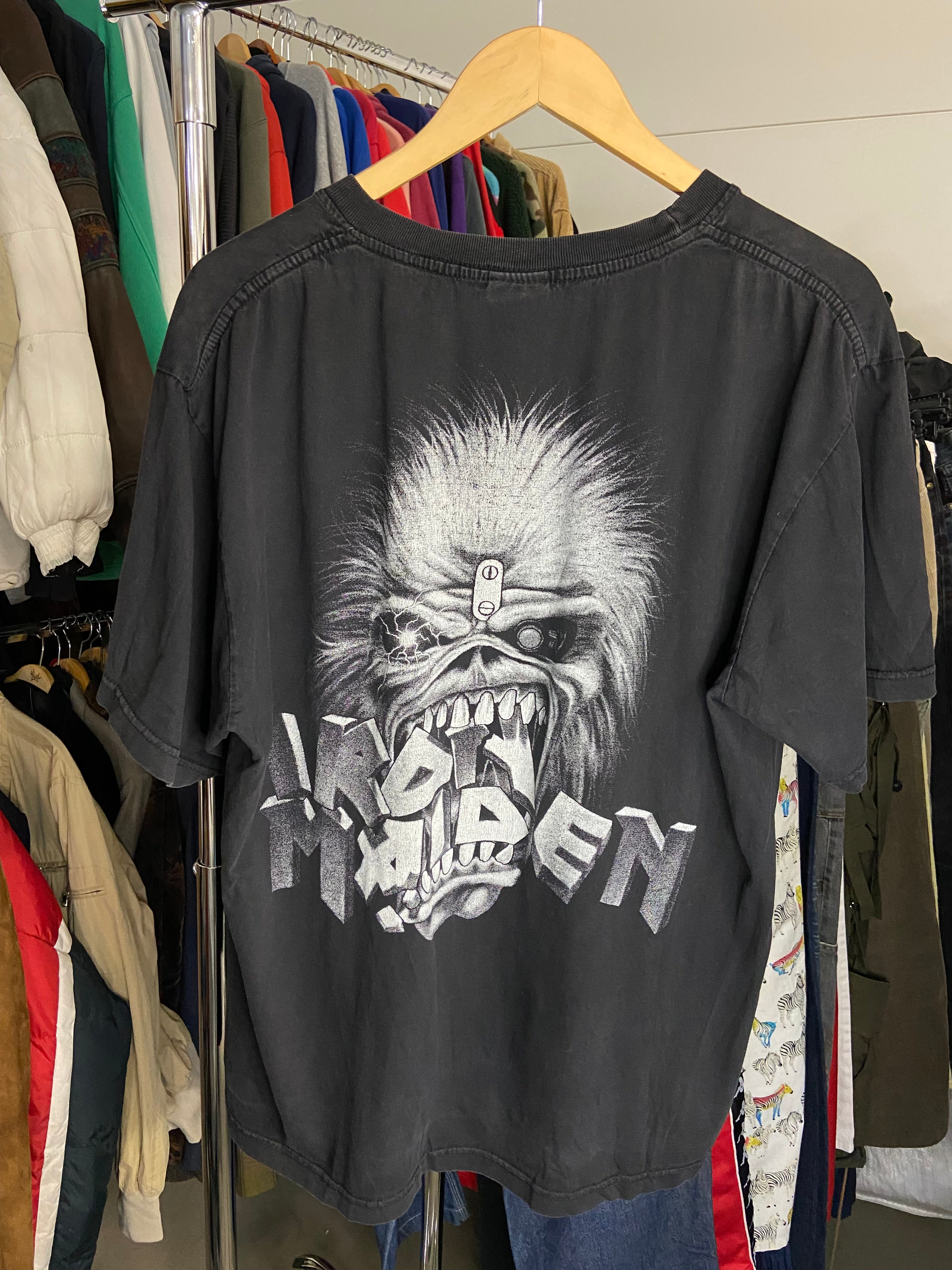 Vintage Iron Maiden T-Shirt Big Logo All Over Print Mens XL Black
