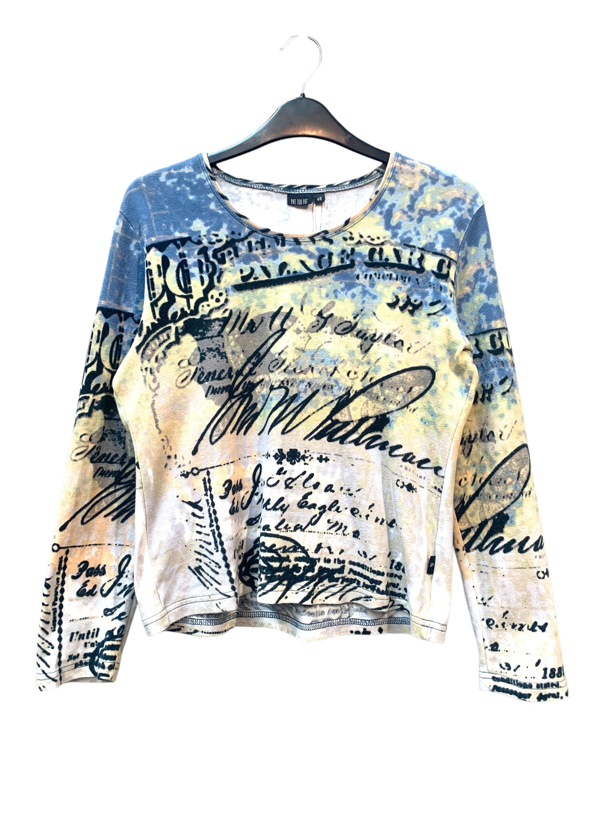 Pat Too Pat Y2K Script Print Long Sleeve Top