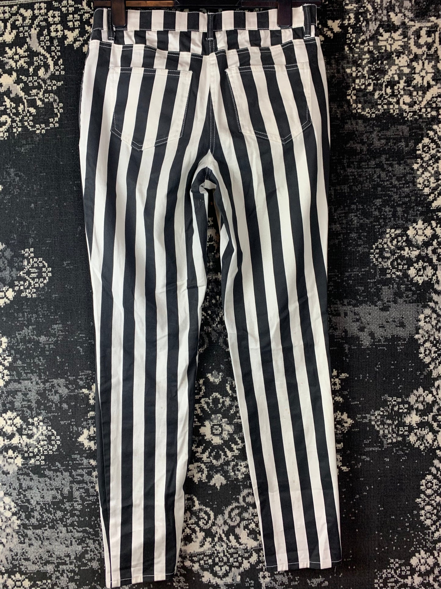 Y2K Women’s Black and White Striped Punk Jeans