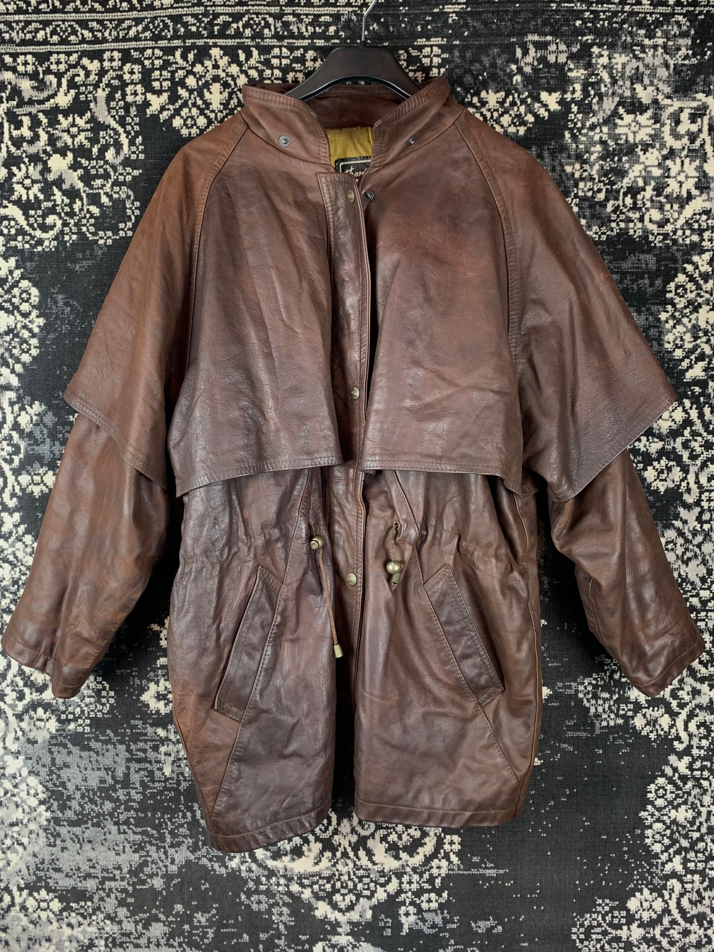 Men's Vintage Dark Brown Leather Trench Coat