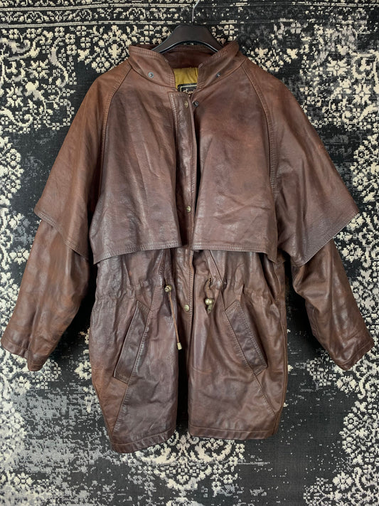 Men's Vintage Dark Brown Leather Trench Coat