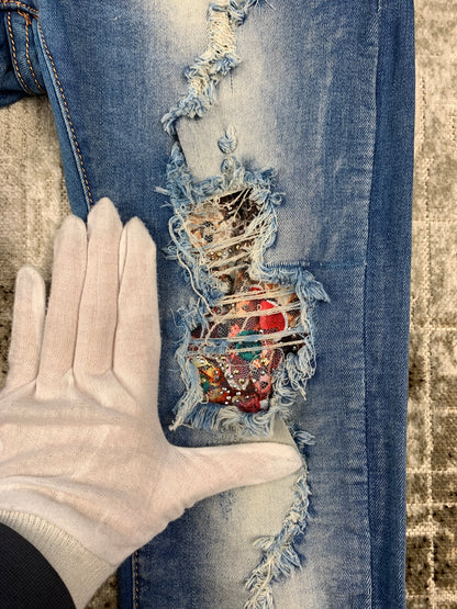 Womens Low Waist Ripped Skinny Jeans