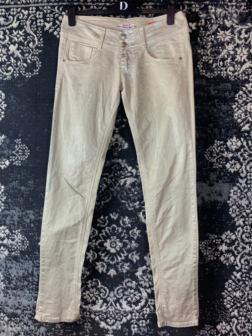 Y2K Women's Angel Style Skinny Fit Creamy Shimmery Jeans