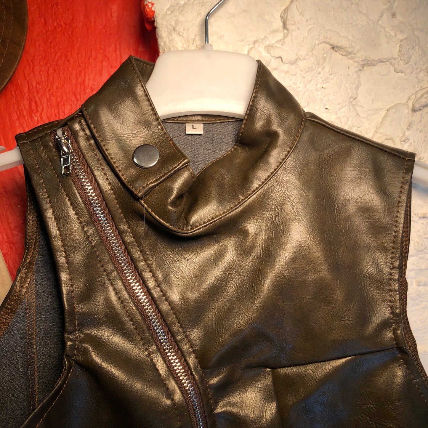 Faux Leather Sleeveless Turtleneck