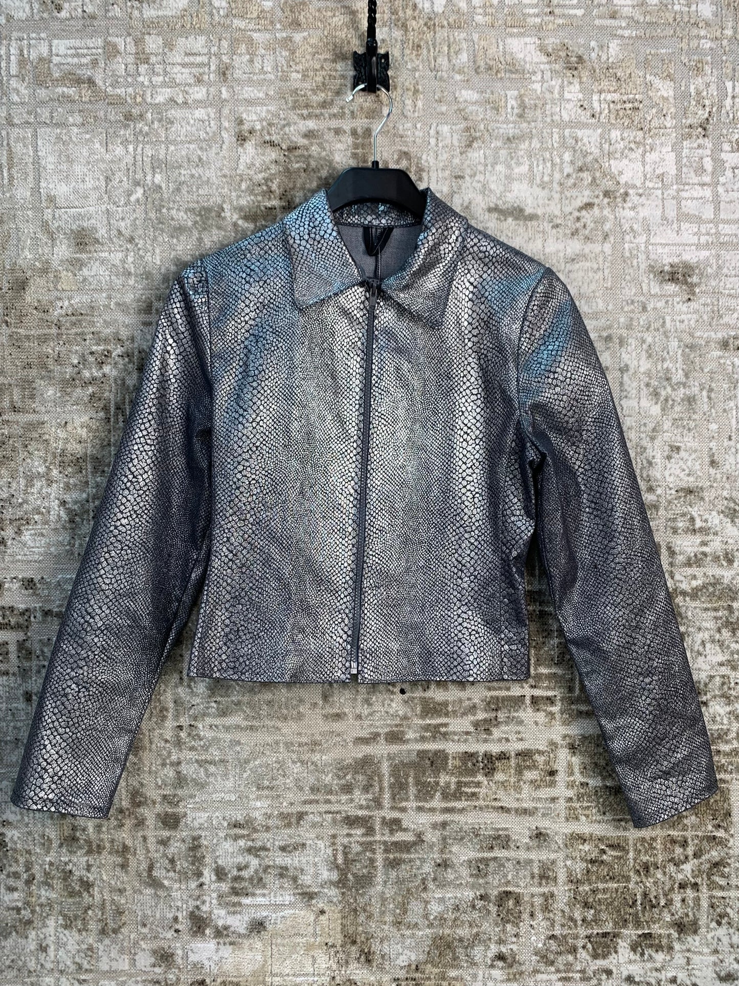 Womens Vintage Silver Metallic Snakeskin Jacket