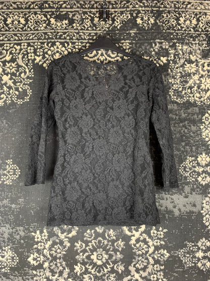 Women's Vintage Y2K Black Mesh Lace Shirt