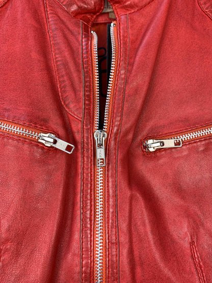 Womens Vintage Red Leather Biker Jacket