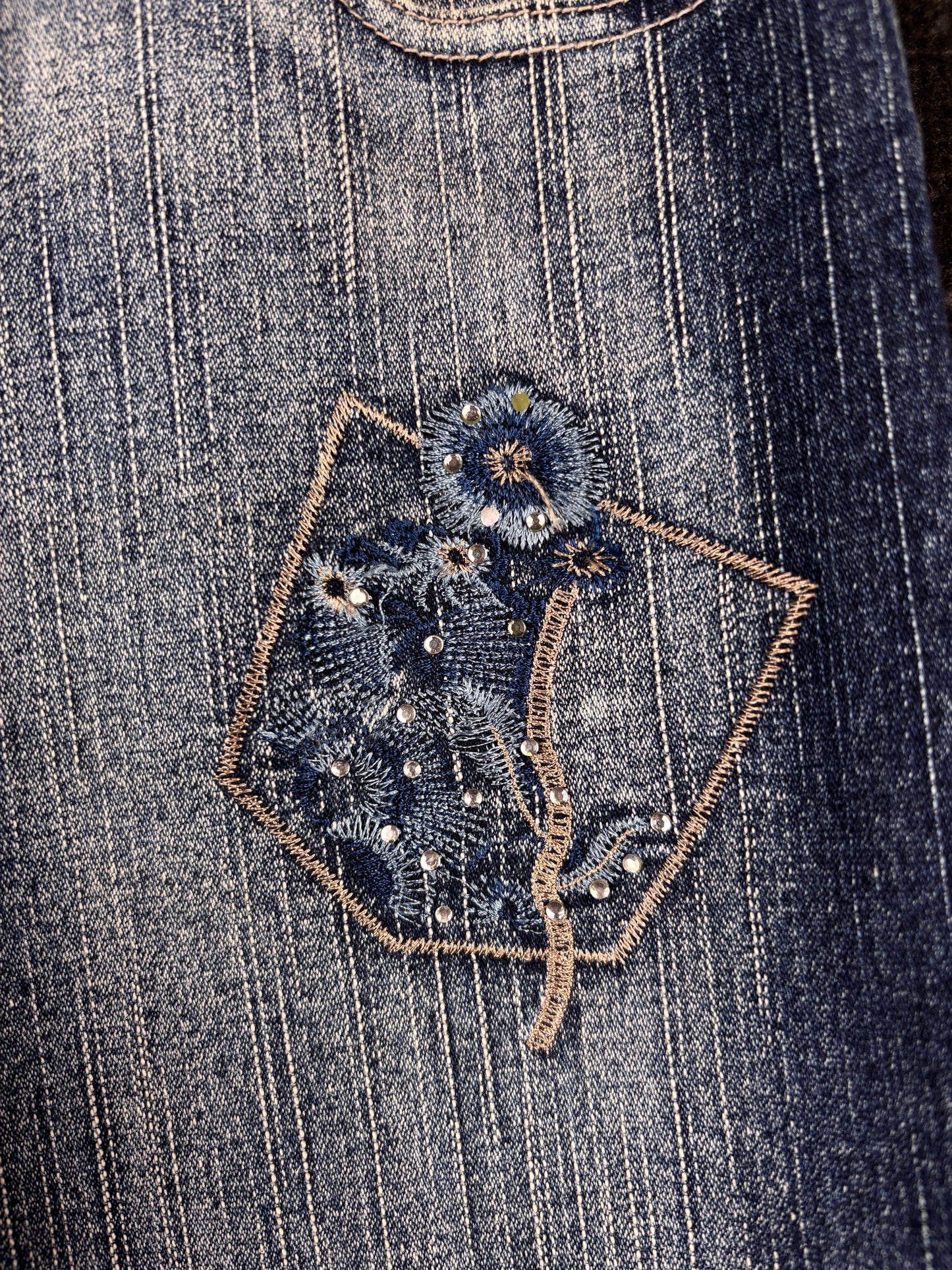 Womens Y2K Blue Denim Two Piece Set Embroidered Beaded Jacket