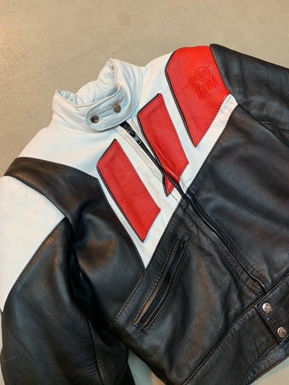 Men's Black, White &amp; Red Leather Racing Jacket