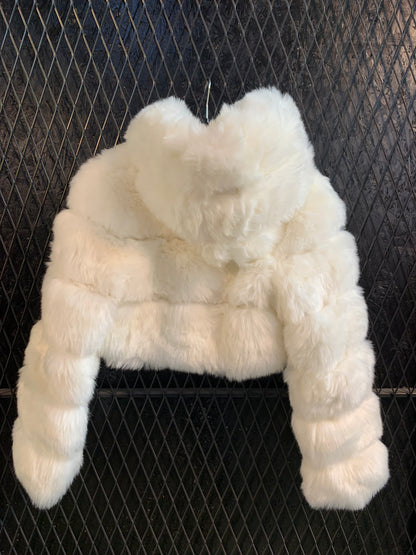 Fashion White Faux Fur Cropped Jacket