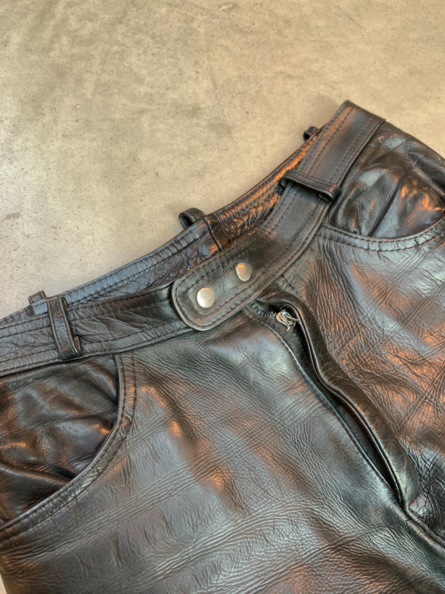 Vintage Black Genuine Leather Pants Men M