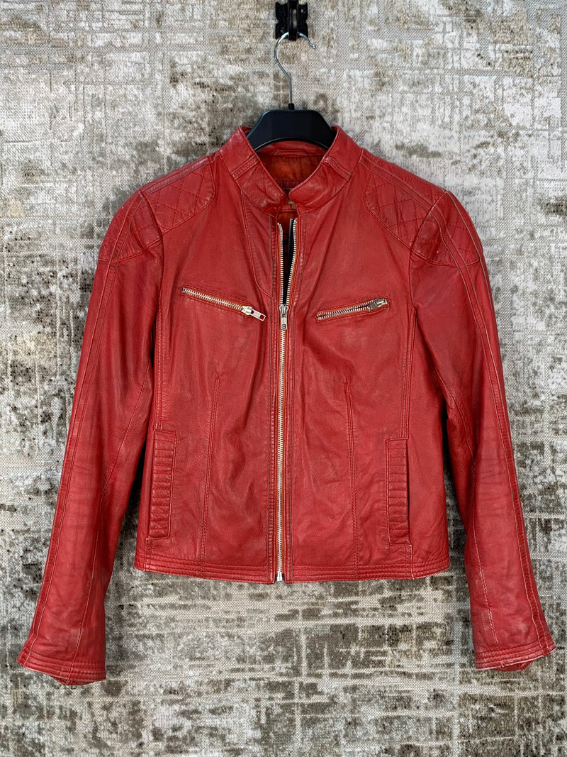 Womens Vintage Red Leather Biker Jacket