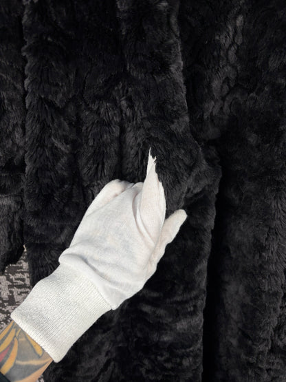 Women's Vintage Black Swirl Patterned Faux Fur Coat