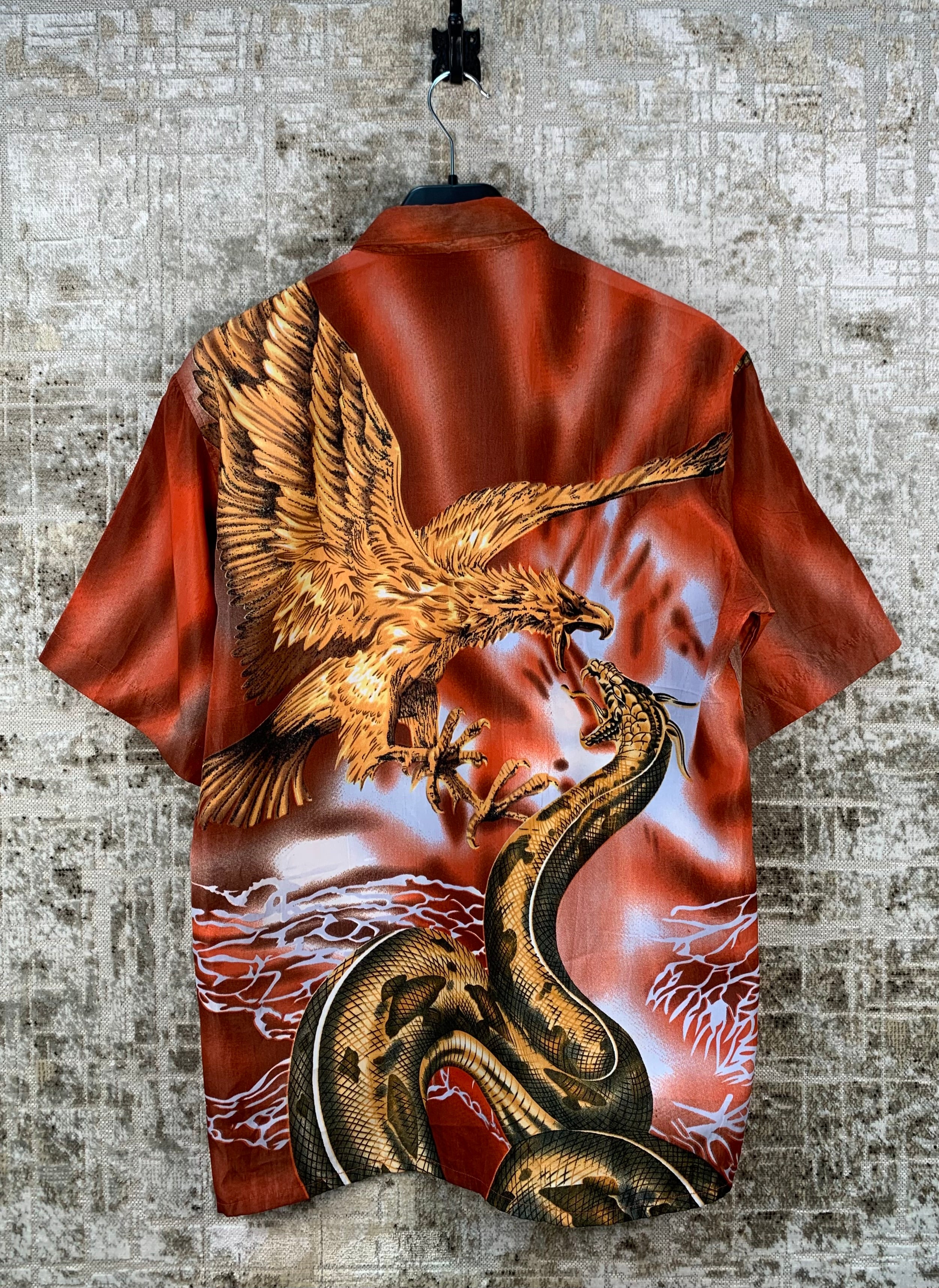 BAZIG Mens Red Eagle Snake Graphic Shirt