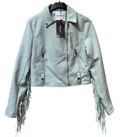 Copperose Fringe Faux Leather Biker Jacket