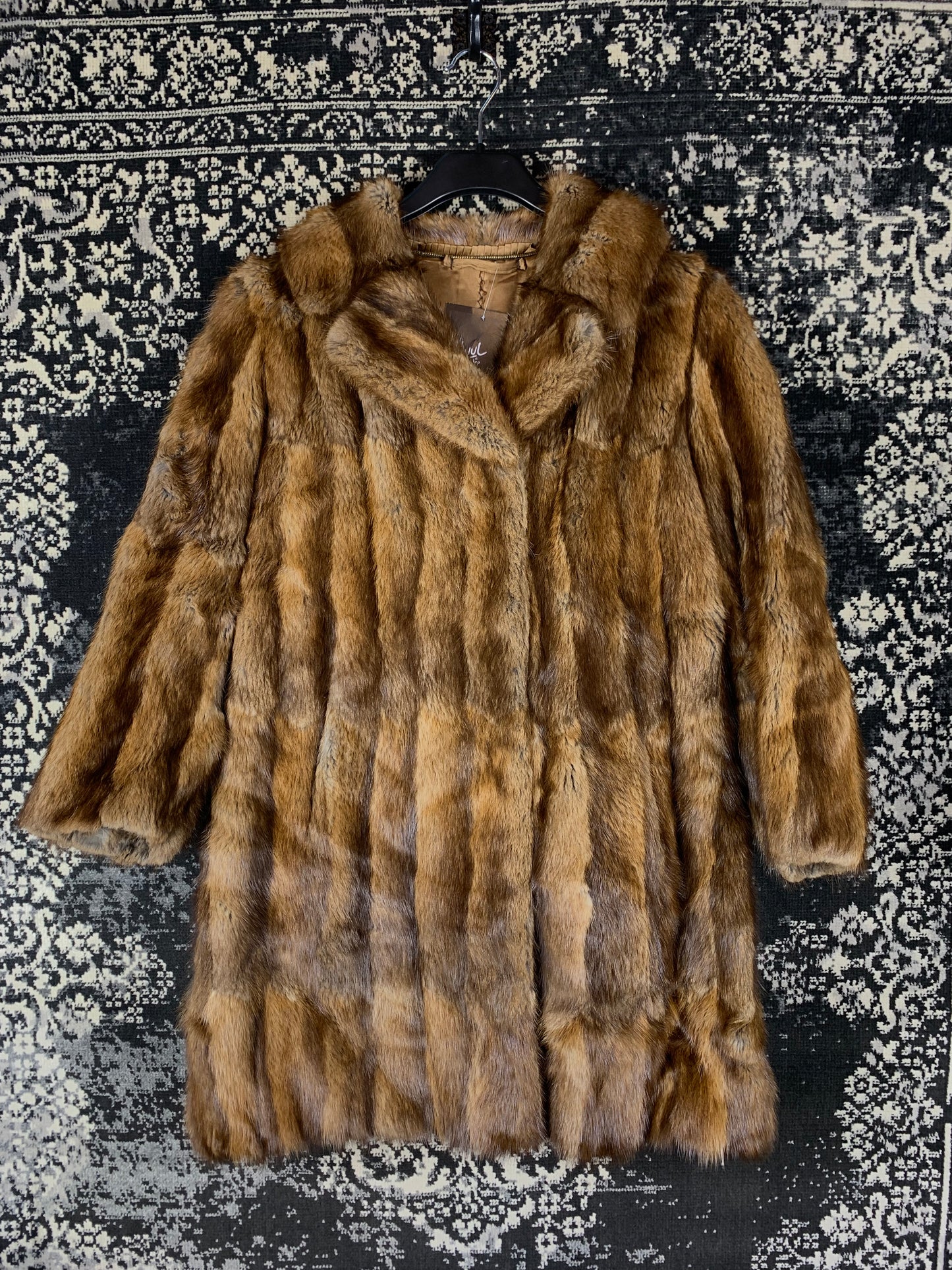 Women's Vintage Brown Genuine Muskrat Long Fur Coat
