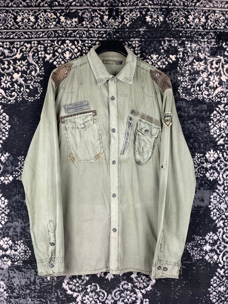 Men's Y2K B-Xpress Rugged Military-Inspired Long Sleeve Button-Up Shirt
