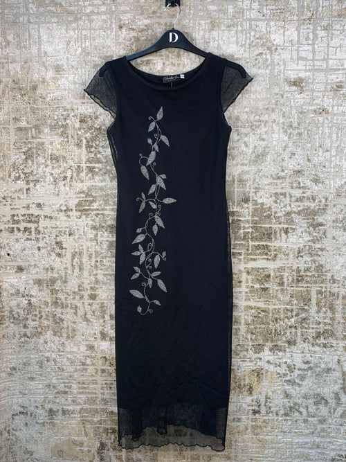 Womens Y2K Black Mesh Midi Dress