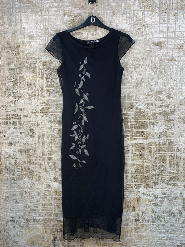 Womens Y2K Black Mesh Midi Dress