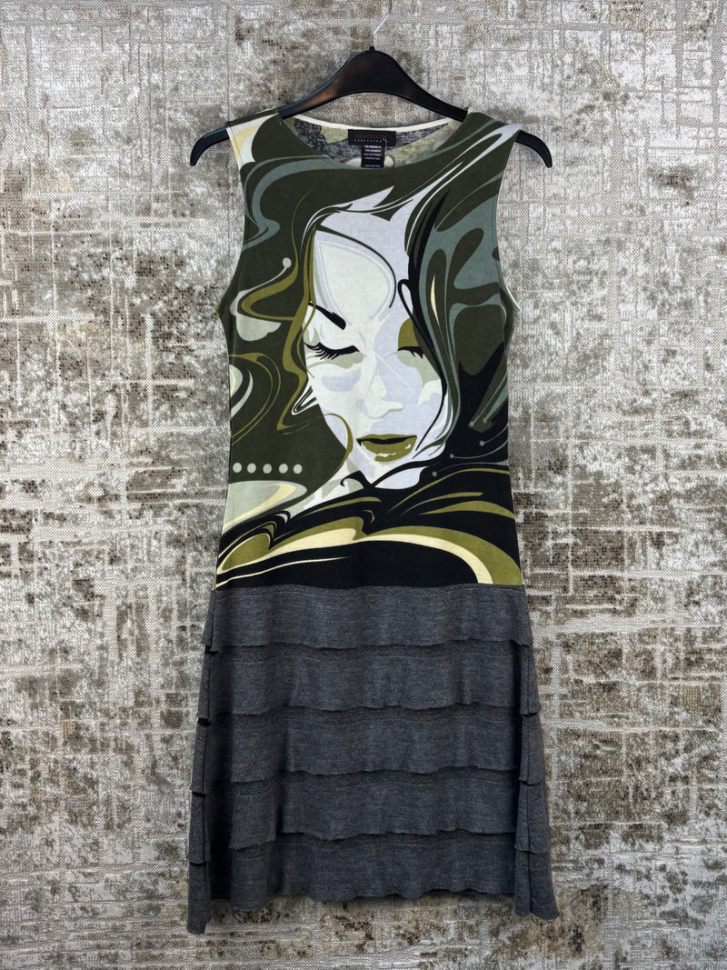 Women's Y2K Custo Barcelona Green Graphic Dress