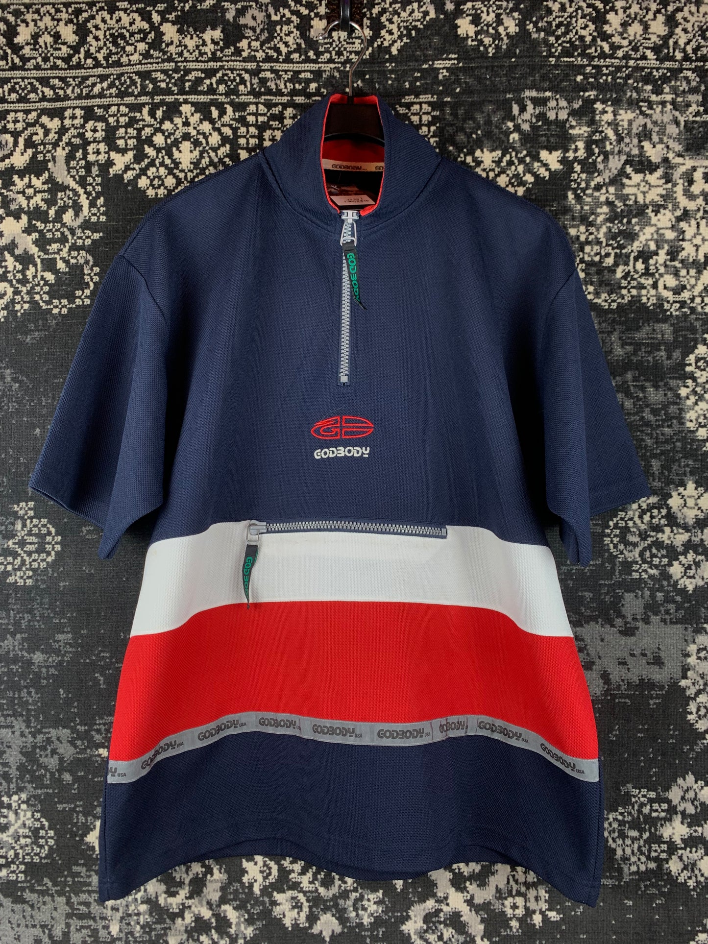 Men's Y2K Style GODBODY Oversized Jersey with Zip Collar