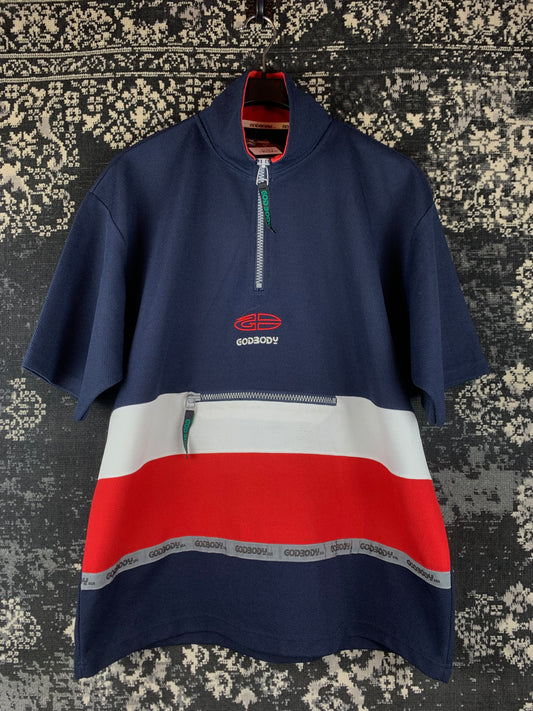 Men's Y2K Style GODBODY Oversized Jersey with Zip Collar