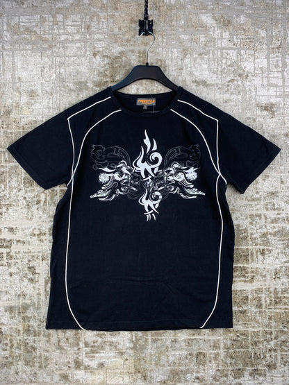 Men's Y2K Black Tribal Graphic T-shirt