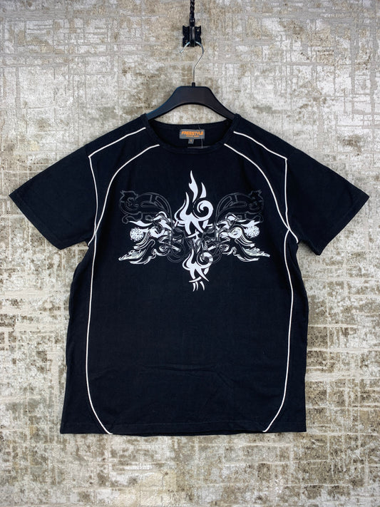 Men's Y2K Black Tribal Graphic T-shirt