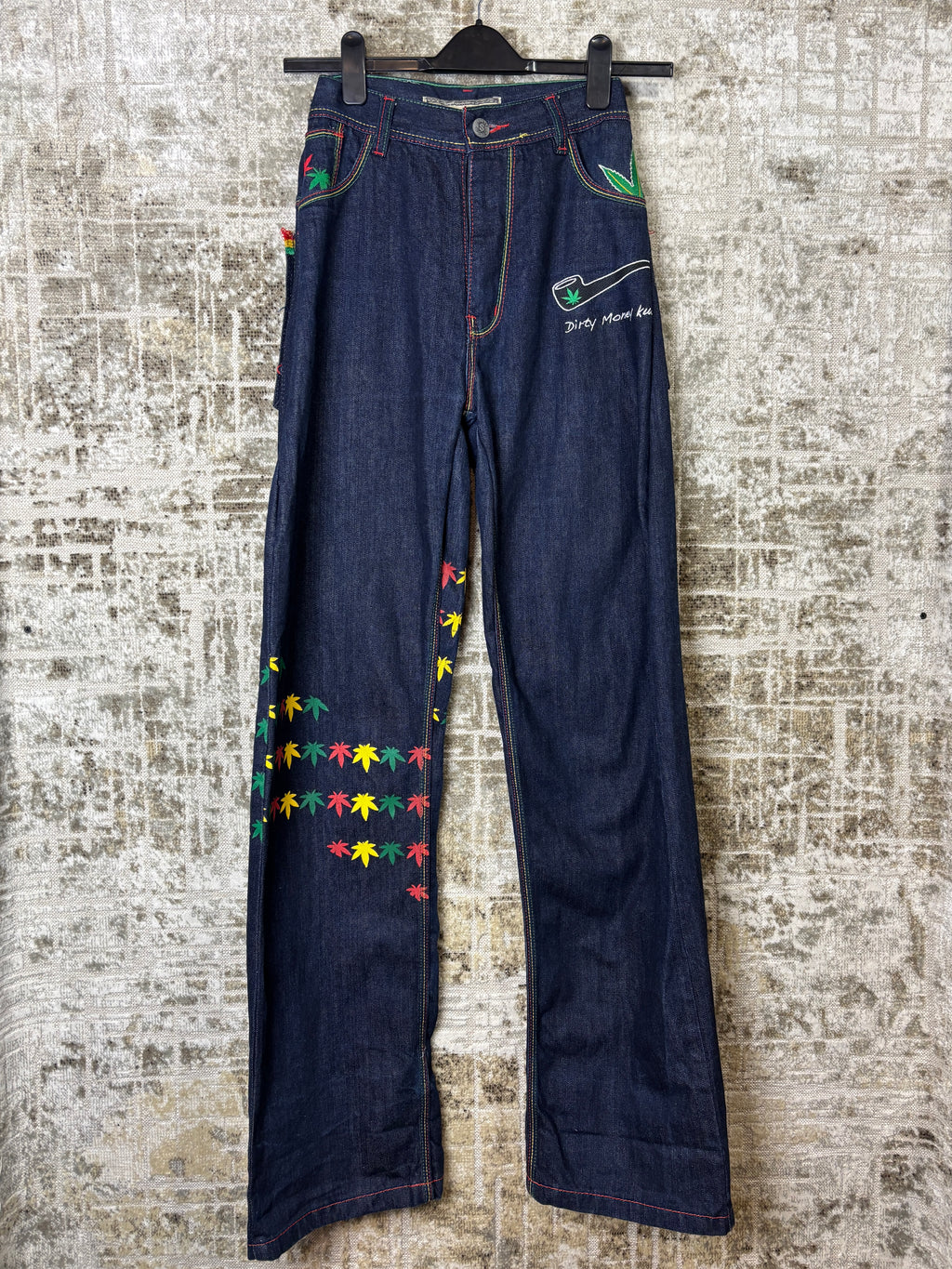 Dirty Money Kush Rasta Embroidered Baggy Jeans