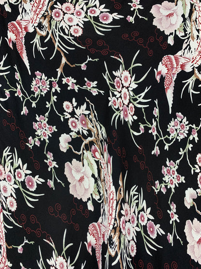 Womens Y2K Black Pink Floral Midi Skirt