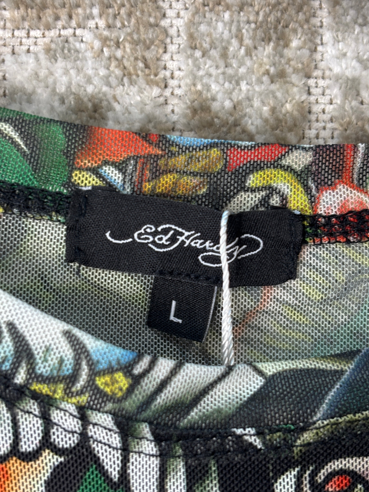 Ed Hardy Tattoo Print Mesh Long Sleeve Top