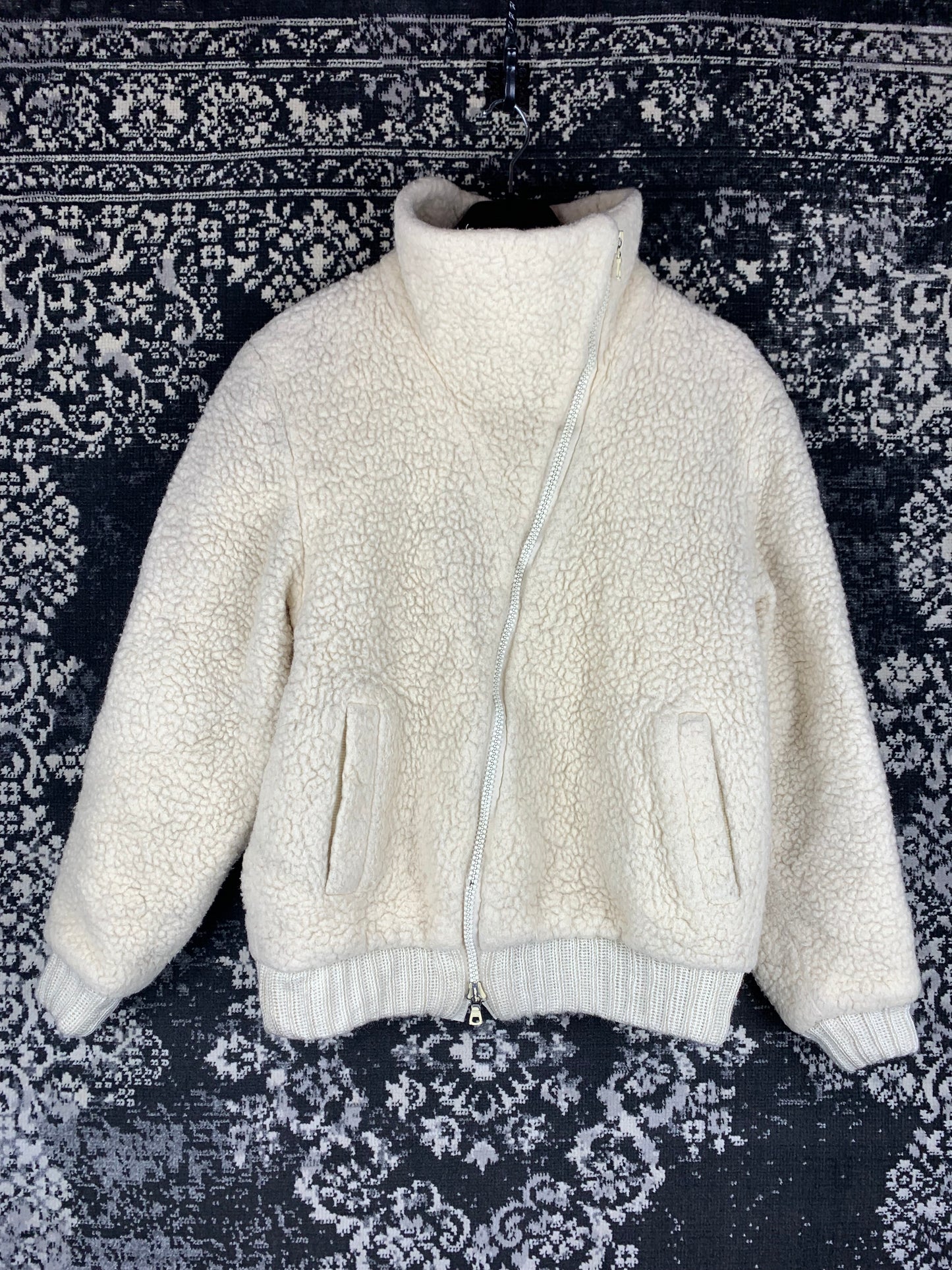 Women's Beige Lamb Wool Zip Jacket by Pallana