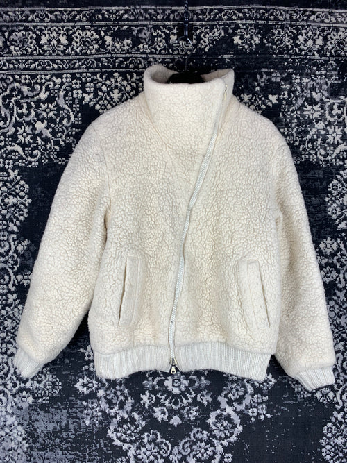 Women's Beige Lamb Wool Zip Jacket by Pallana